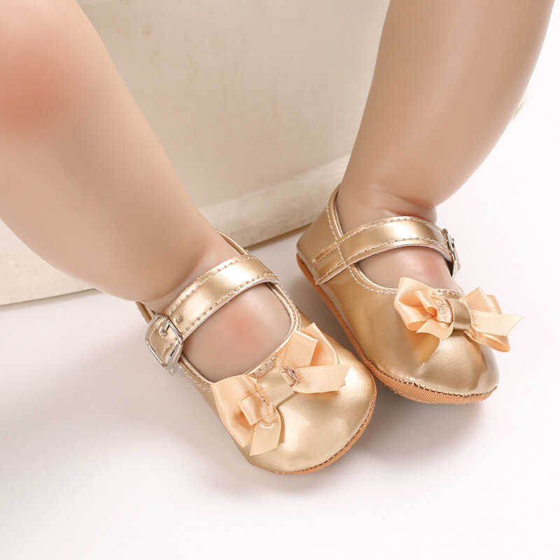 Ouro do bebê recém-nascido baptismo sapatos de caminhada elegante e nobre ouro princesa sapatos confortáveis solas macias antiderrapantes