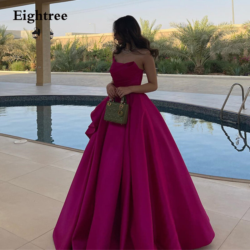 Eighree-Vintage fúcsia longo vestido de noite, Arábia Saudita Prom Dresses, Stain Strapless Robes, Vestido Ocasião Formal