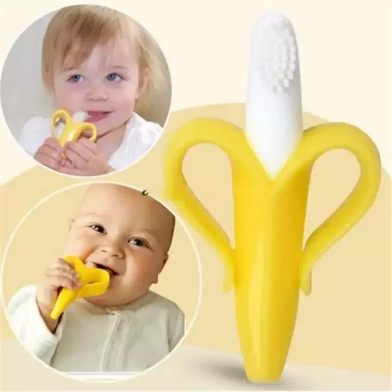 Spazzolino da denti da allenamento in Silicone per bambini BPA Free Banana Shape Safe Toddle massaggiagengive giocattoli da masticare anello per la dentizione regalo da masticare per neonati