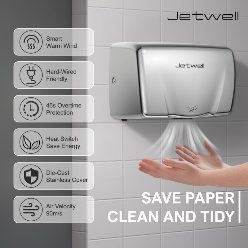 Jetwell 2er Pack kompakter Hände trockner für Badezimmer Hochleistungs-Hochgeschwindigkeits-Edelstahl-Hände trockner mit Heizungs schalter