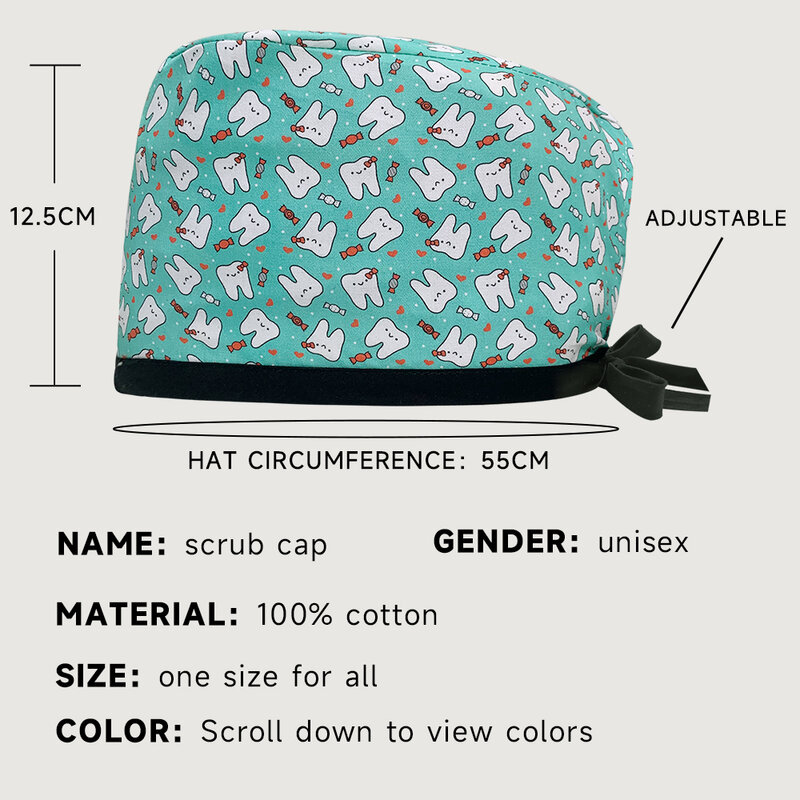 หมวกแก๊ปแฟชั่นใหม่สำหรับร้านเสริมสวยปรับได้พิมพ์ลายการ์ตูนผ้าฝ้ายหมวกผ่าตัดใช้ได้ทั้งชายและหญิง