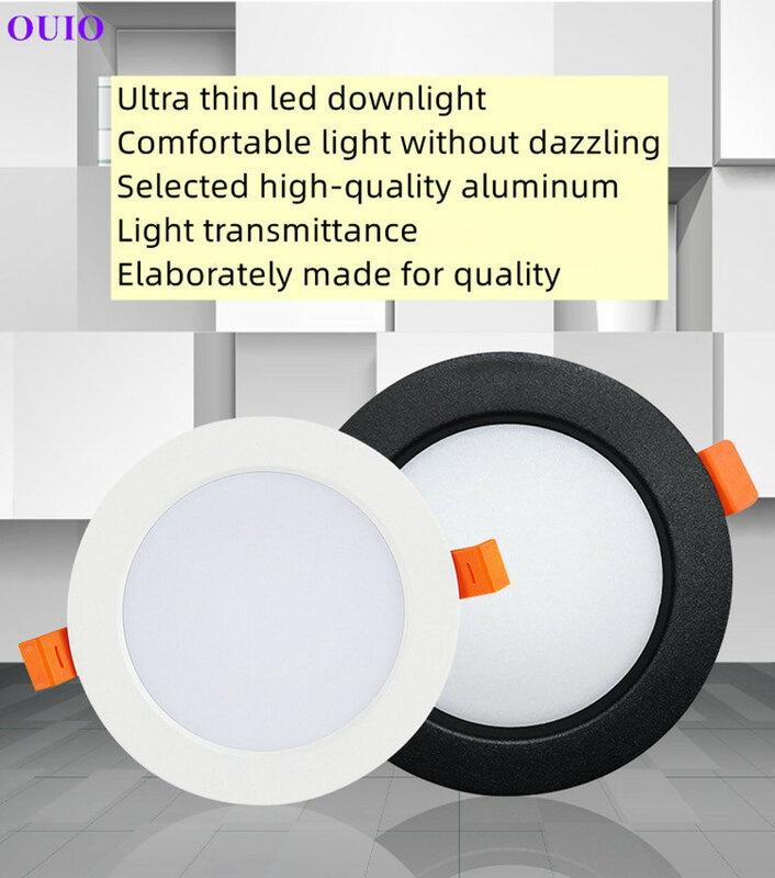 Plafonnier LED Ultra-mince Encastré, Lumière à Intensité Réglable, 110V-240V, Blanc Melon Chaud, Éclairage de Supermarché 5W, 7W, 9W, 12W, 15W, 18W, 24W, 30W