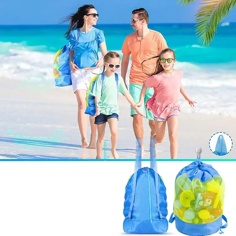 Baru tas pantai lipat Mesh tas renang mainan keranjang kapasitas tinggi tas penyimpanan untuk anak-anak luar ruangan anak-anak berenang karung kering