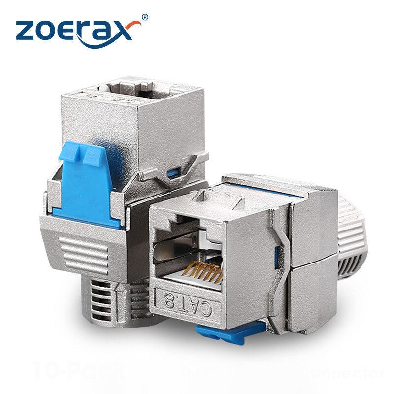 ZoeRax-Módulo de liga de zinco blindado Keystone Jack Adapter, Tool-Less Type, RJ45 STP, Cat7, Cat8, 40 Gigabit