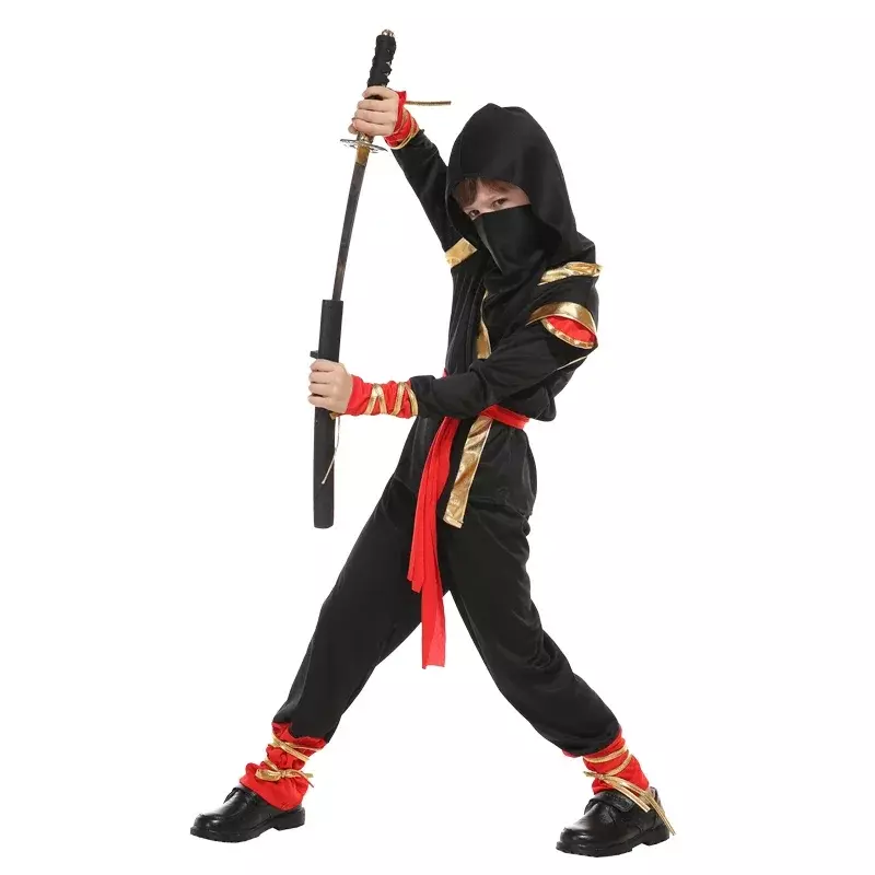 Disfraz de Ninja de lujo para niños y niñas, vestido de fantasía para fiesta de cumpleaños, traje de carnaval, ropa sin arma