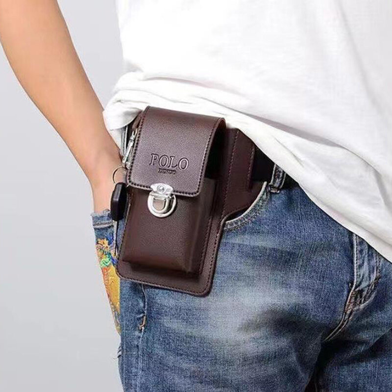 Fashion Men Multi-function PU Leather Waist Bag Mobile Phone Purse Outdoor Travel Sports Bum Pouch