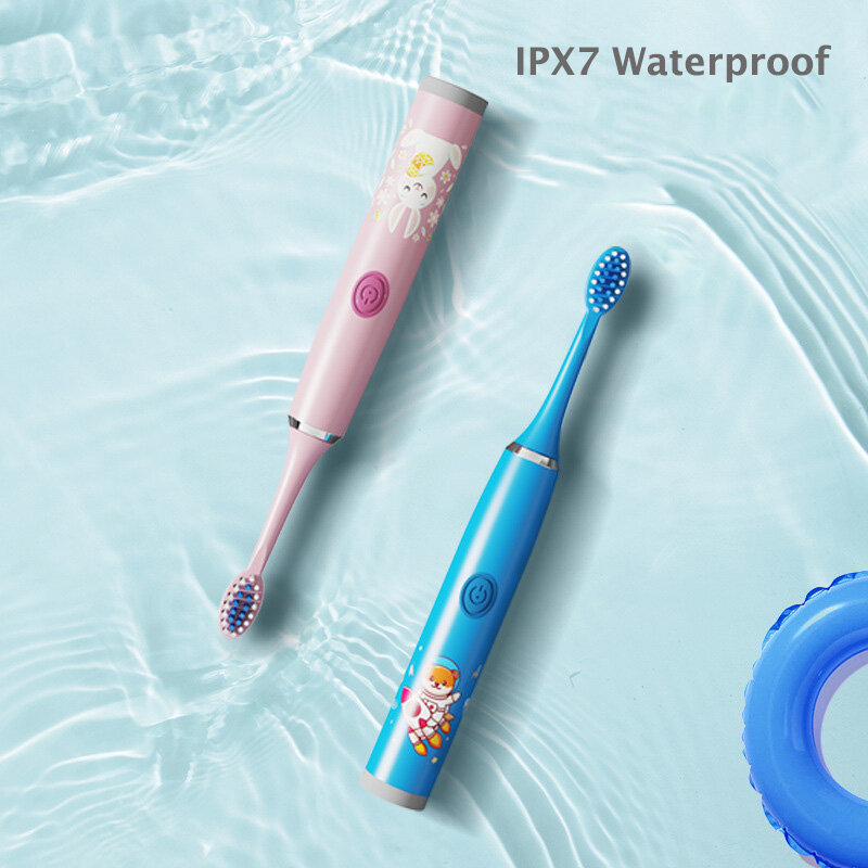 Sikat gigi elektrik anak-anak, sikat gigi anak kartun dengan kepala pengganti ultrasonik IPX7 tahan air dapat diisi ulang