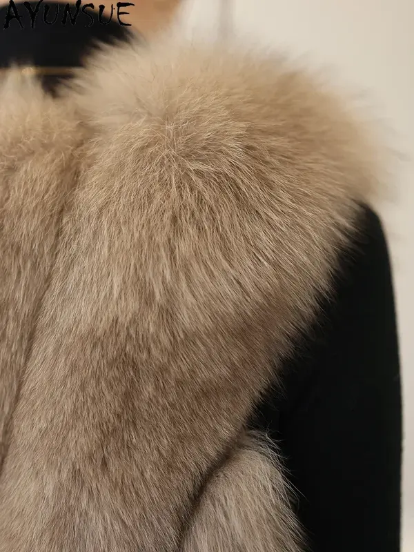 Ayunsue-女性のための本物のキツネの毛皮のジャケット,ノースリーブのコート,良質,冬,2023
