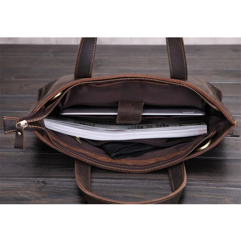 Vintage Men's Office Laptop Briefcases Men Genuine Leather Handbag Real Cowhide Messenger Bag Male Travel Shoulder