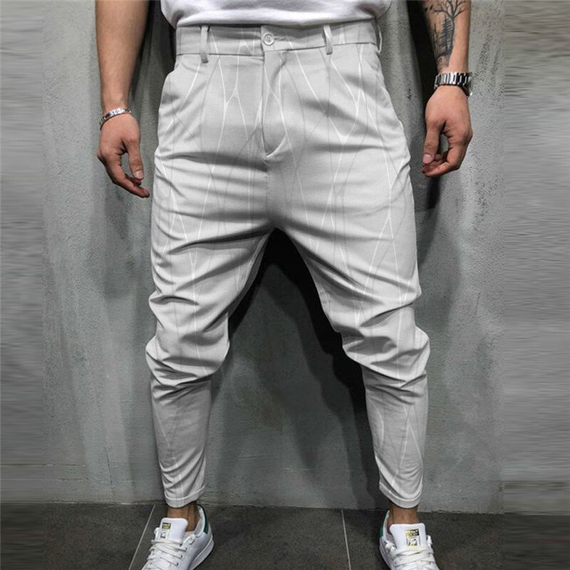 กางเกงขาบานสำหรับผู้ชายฉบับภาษาเกาหลีผู้ชายหลากสีพิมพ์ลายสก๊อตลำลองสำหรับ celana setelan ปาร์ตี้