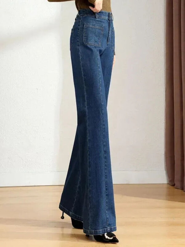 Celana Jeans lurus longgar pinggang tinggi melar Jeans Wanita kebesaran 6xl pakaian jalanan celana Denim kaki lebar kasual Korea Cot Pantolon