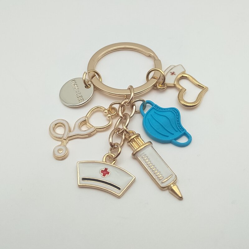Neue arzt keychain medizinische tool schlüsselbund spritze stethoskop krankenschwester hut keychain Medico geschenk DIY schmuck handgemachte