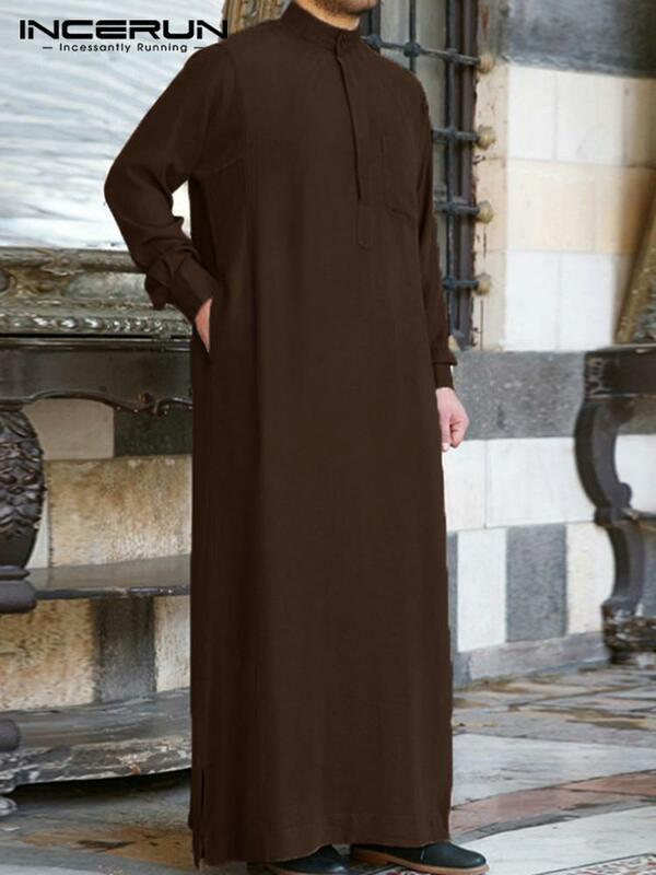 แฟชั่นมุสลิมเสื้อผ้า Thobe Jubba Mens Robe แขนยาว Saudi Arab Thobe Kaftan Ropa อาหรับอิสลาม Thobe อินเดียชุด Robe