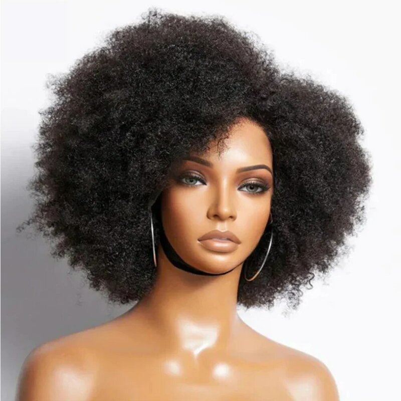 Perucas encaracolados do cabelo humano do Afro, perucas encaracolados perversos, transparentes da parte dianteira do laço, separação profunda, densidade 250%