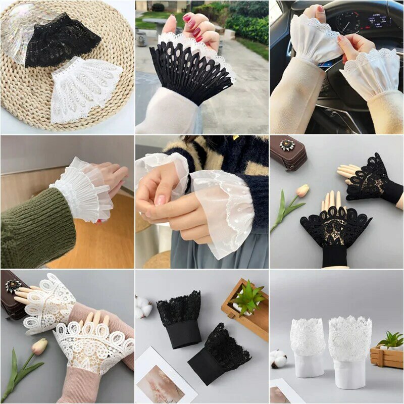 Women Sweet Fake Sleeves Detachable Double Layer Ruffles Lace Flared Shirt Cuffs Removable Wrist Warmers Diy Accessories