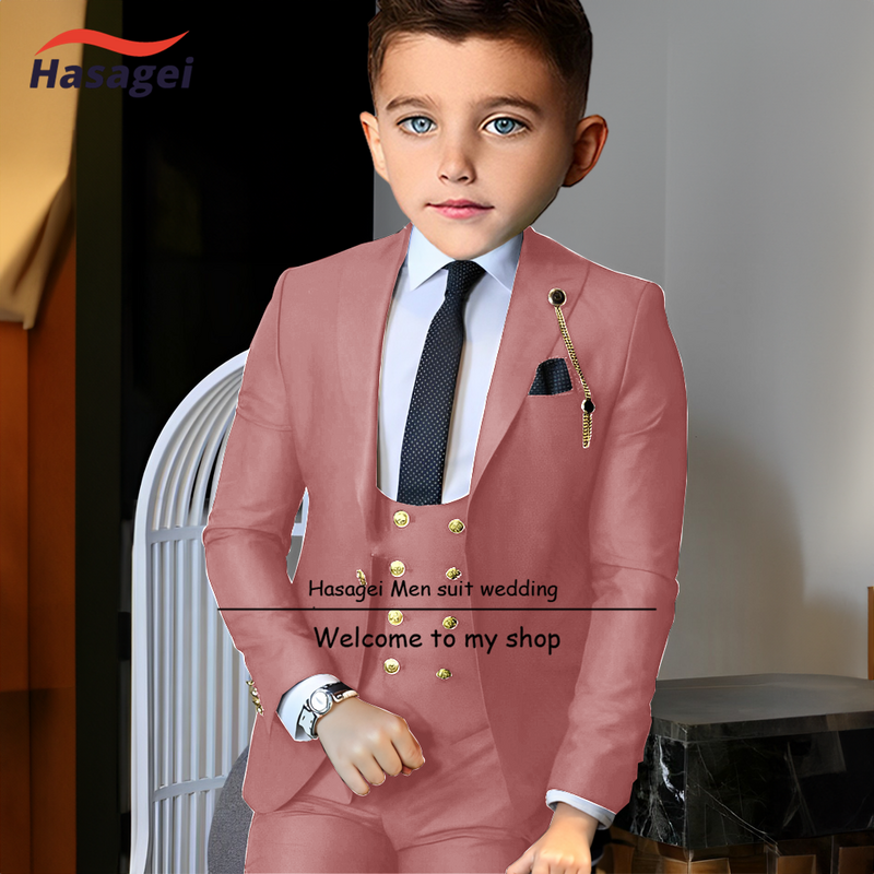 Weißer Anzug für Jungen 2-16 Jahre maßge schneiderte Anzug Kinder Hochzeit Smoking Gold Knöpfe 3-teiliges Set Jacke Weste Hose