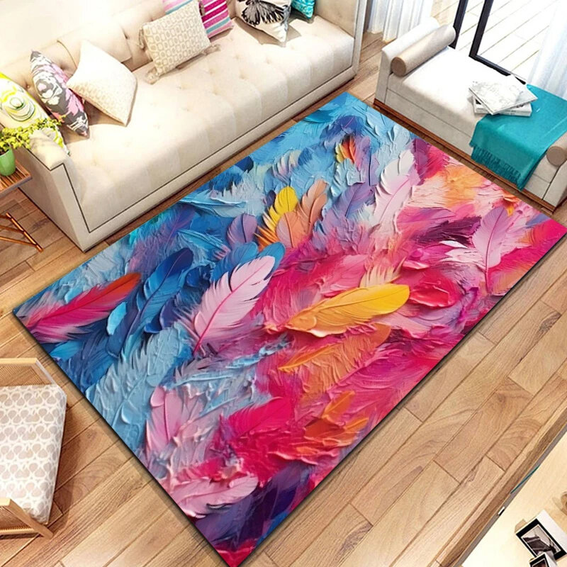Colorful Feather Carpet Non Slip Area Rug for Living Room Playroom Bathroom Decor Home Entrance Doormat Soft Indoor Floor Mat