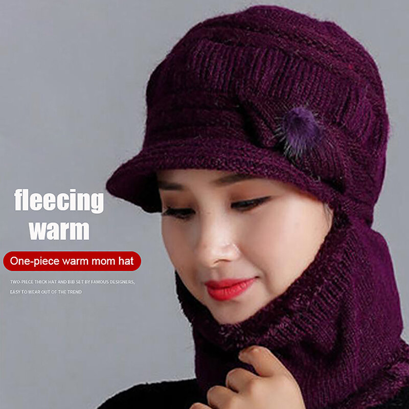 Cappello invernale cappello addensato da donna sciarpa caldo traspirante antivento cappello lavorato a maglia di lana da esterno cappello intero da donna con protezione per le orecchie
