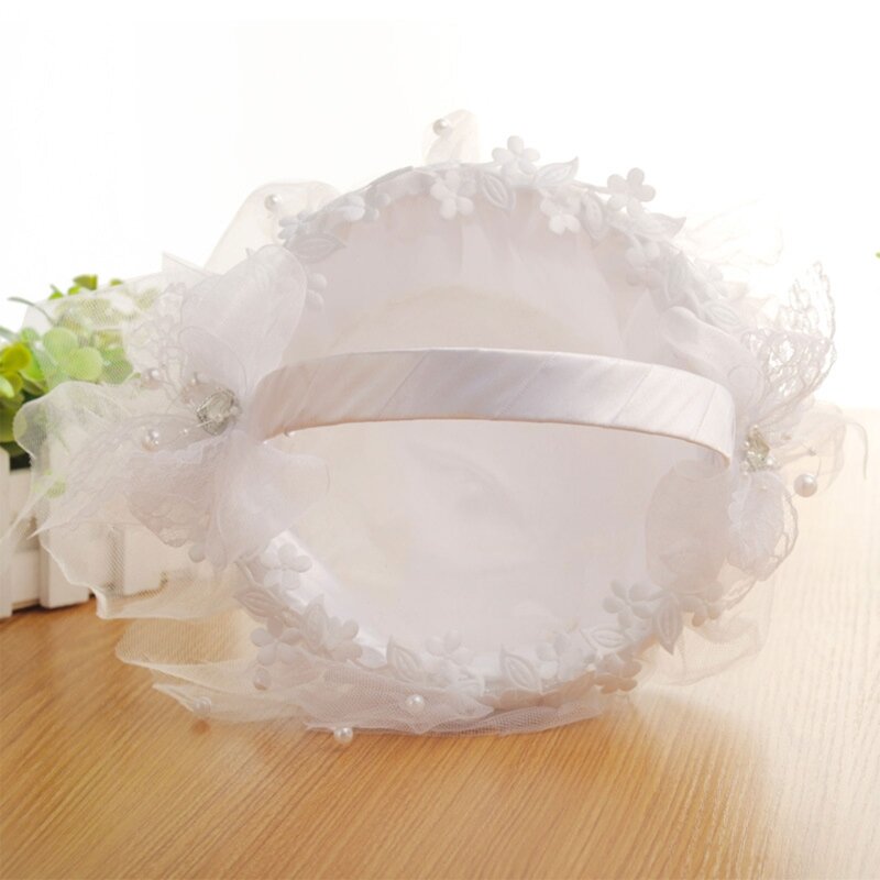 Свадебная корзина для девочек-цветочниц с кружевными жемчужными цветами 7,8 дюйма, элегантный внешний вид F0S4