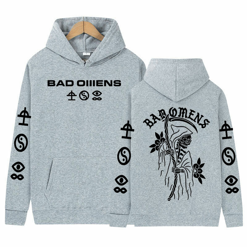 90s Bad Omens Band Tour American Music Hoodie The Death of Peace of Mind Skeleton Oversized Sweatshirt Men Women Retro Pullover