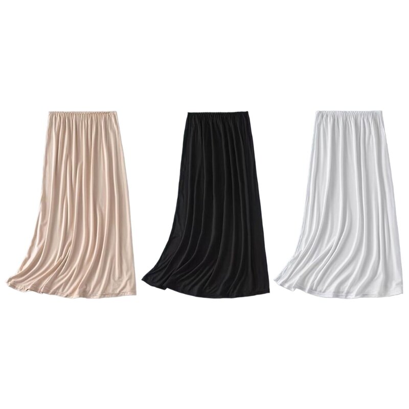 Damen halber Slip Midi langer Unterrock unter Kleidern Slip elastische Taille Petticoat
