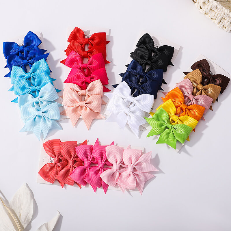 6PCS/Set Solid Color Hair Clips Girls Boutique High Quantily Bowknot Hair Clip Children Handmade Headwear Hairbin for Girls Gift