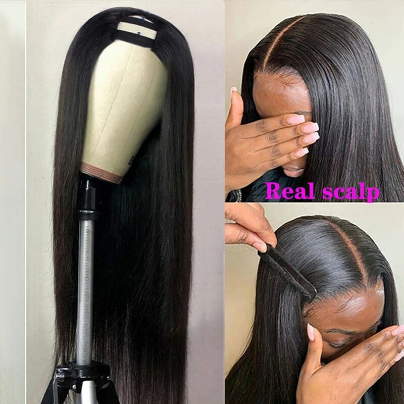 Malaysian Human Hair Wig 180% Density Straight U Part Wig For Black Women Bone Straight Wigs None Lace Glueless Wholesale Price