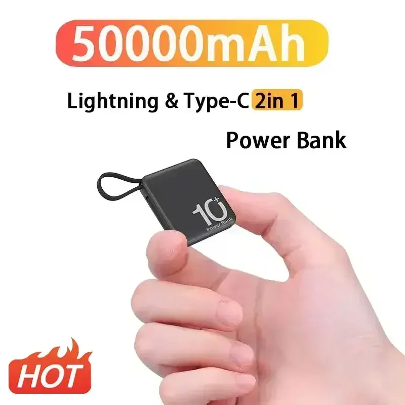 Mini banco de energía de 50000mAh, batería externa portátil de carga súper rápida, baterías de repuesto para iPhone 14, Samsung y Xiaomi