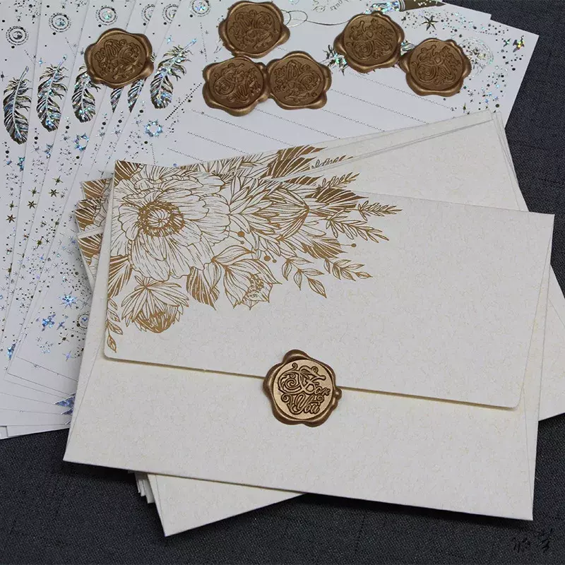 5pcs Vintage Bronzing Envelopes European DIY Wedding Party Invitation Cards Cover Korean Stationery Letter Pads Envelopes Office