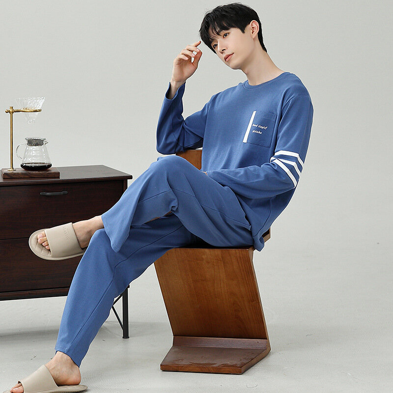 Пижамный комплект мужской из модала, однотонная одежда для сна, домашняя одежда для подростков, размеры 3XL 5XL, весна-осень