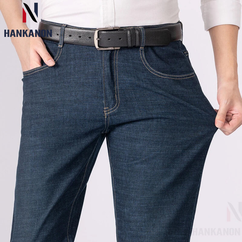 Classic men's solid color jeans, daily casual work pants, elastic long pants 2024 new products.Plus size men's pants 28-40