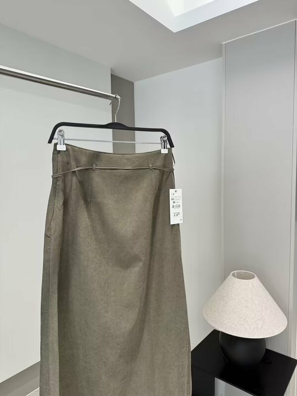 Falda Midi drapeada informal con cinturón para Mujer, falda de cintura alta con cremallera lateral, elegante, 2024