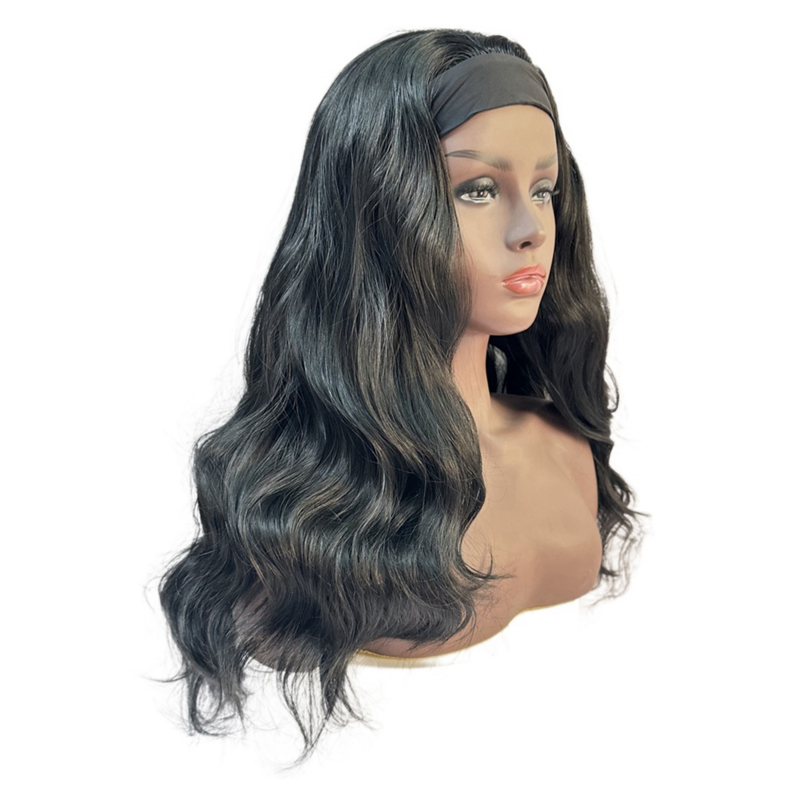 Ice Hair Band Wig para mulheres, peruca longa encaracolada, Full Head Set, fibra química, preto, Whole Top, 22"