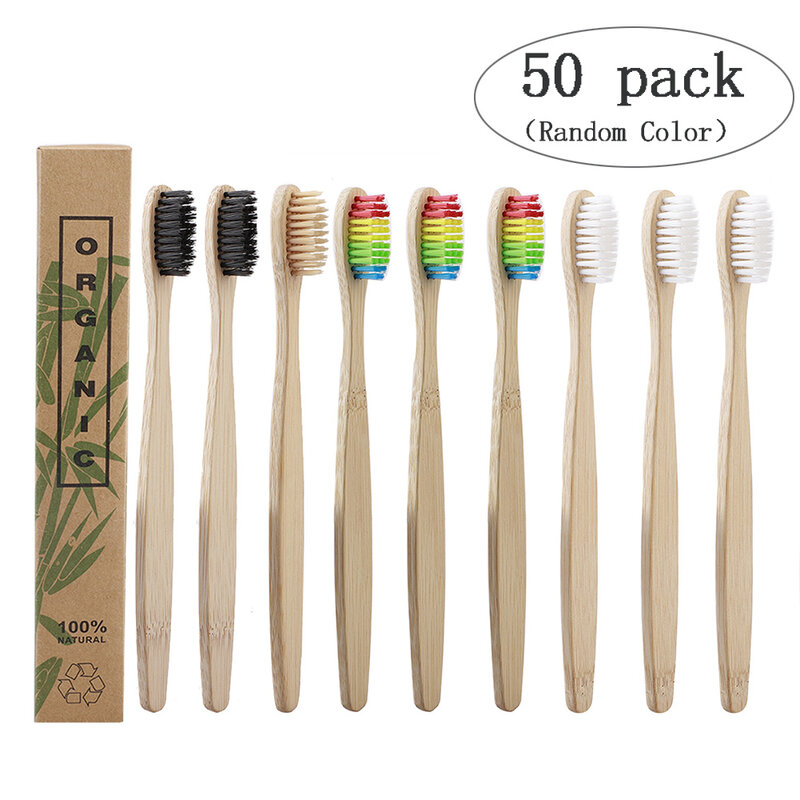 Juego de cepillos de dientes coloridos para niños y adultos, cerdas suaves, Eco, bambú Natural, cuidado bucal, 50 piezas