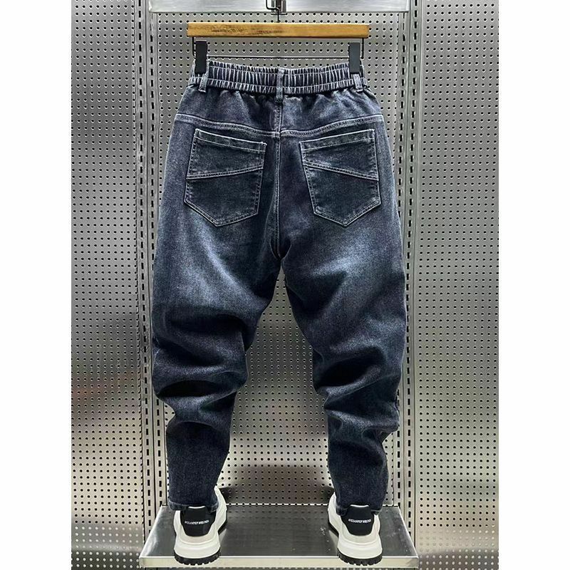 High Quality New 2024 Luxury Designer Casual Loose Drawstring Denim Jeans Men Full Length Wide Leg Streetwear Cowboy Harem Pants