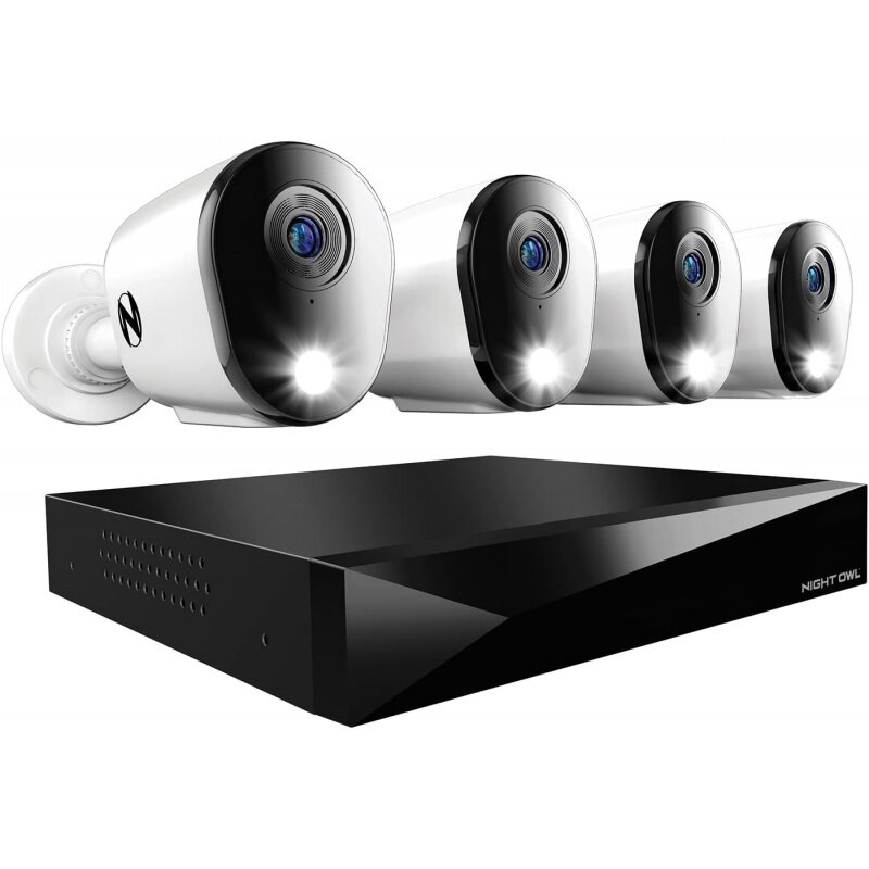 Night Owl Vídeo Sistema de Câmera de Segurança Doméstica, Áudio 2 Vias, 12 Canais DVR, com fio 2K HD, Câmeras de dissuasão interior e exterior