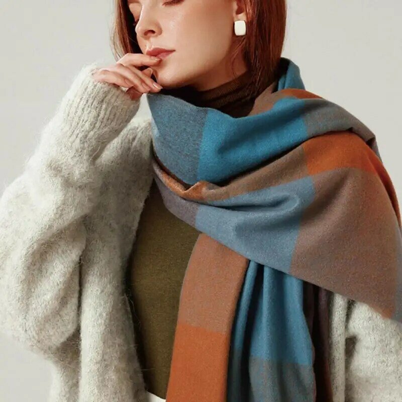 Bufanda de lana de contraste, chal de Cachemira, cálido, elegante, suave, a la moda, cómodo, superventas, Otoño e Invierno