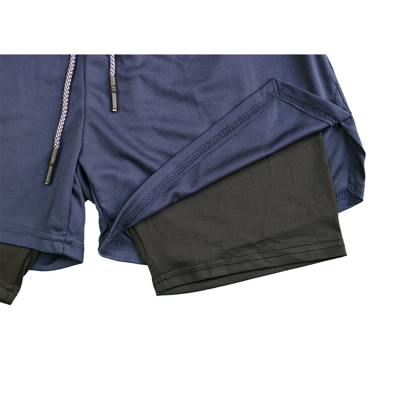 Pantalones cortos de Fitness de doble capa para hombre, forro de malla con cordón, cintura elástica, transpirable, secado rápido para playa, piscina, Verano