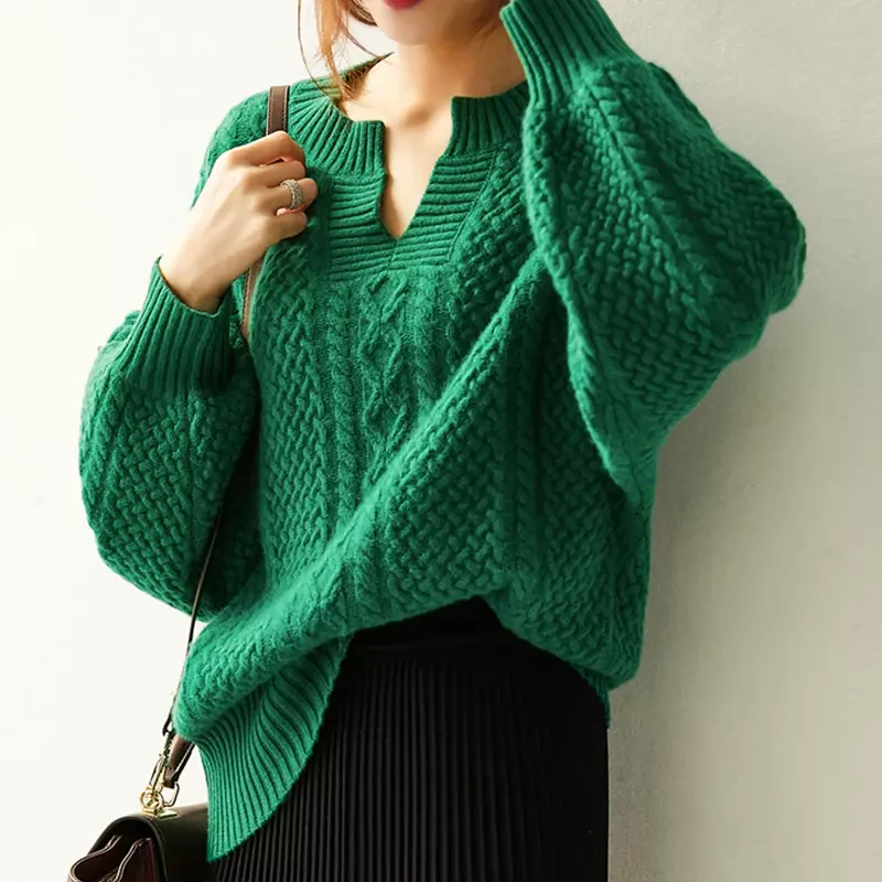 Женский кашемировый свитер свободного покроя, с рукавами-фонариками