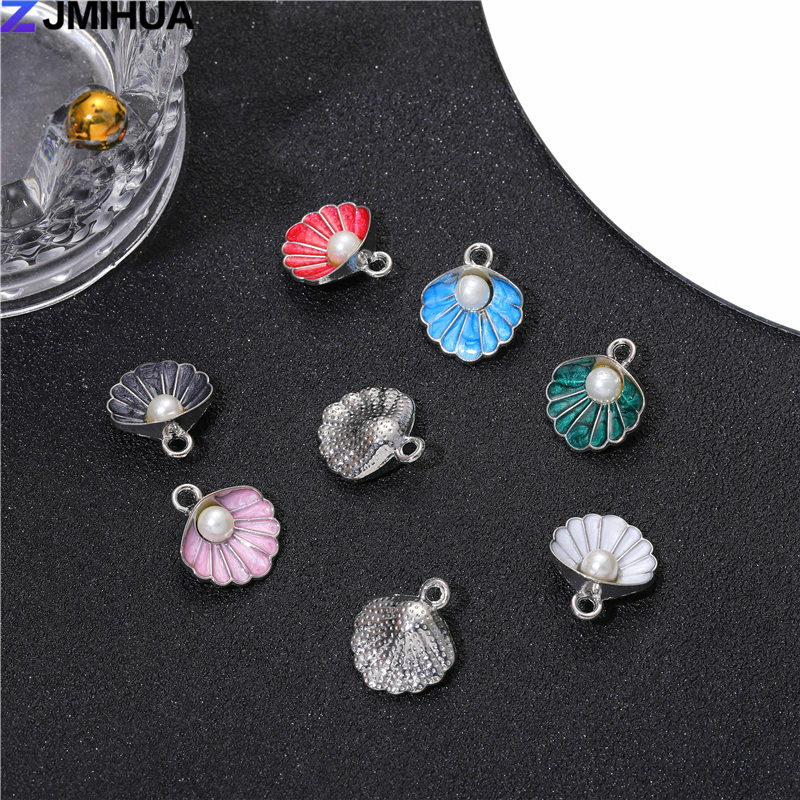 15pcs Pearl Shell Charms pendenti ciondolo smaltato per gioielli che fanno forniture orecchini fatti a mano fai da te cavigliere bracciali accessori