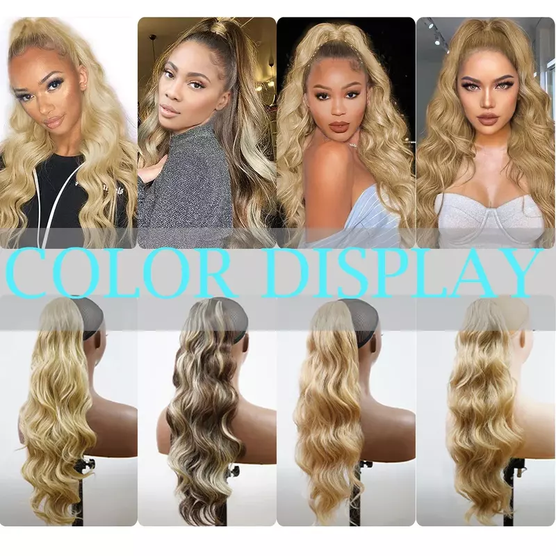 Synthetic Natural Wave Ponytail Hair for Women Long Body Wave Drawstring Fake Ponytail Extension Ombre Synthetic Curly Fake Tail