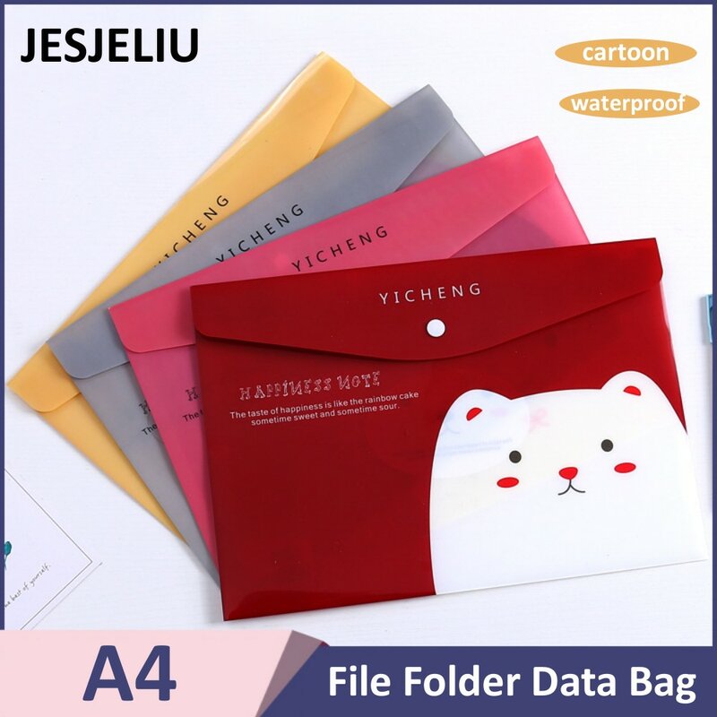 A4 File Folder Cartoon PVC Folder File Document Bag Portfolio File Holder Waterproof Student Teacher Office Information Data Bag