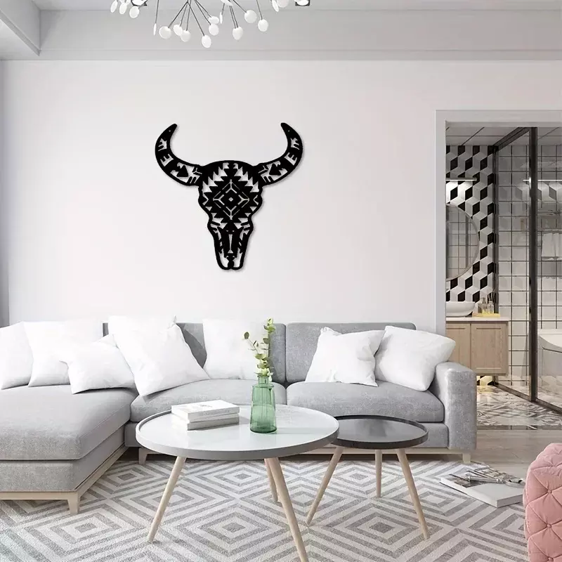 Cifbay-فن حائط معدني لجمجمة البقرة ، ديكور داخلي للمنزل ، ديكور مكتب ، تعليق حديد ، صورة ظلية ، ديكور غرفة معيشة