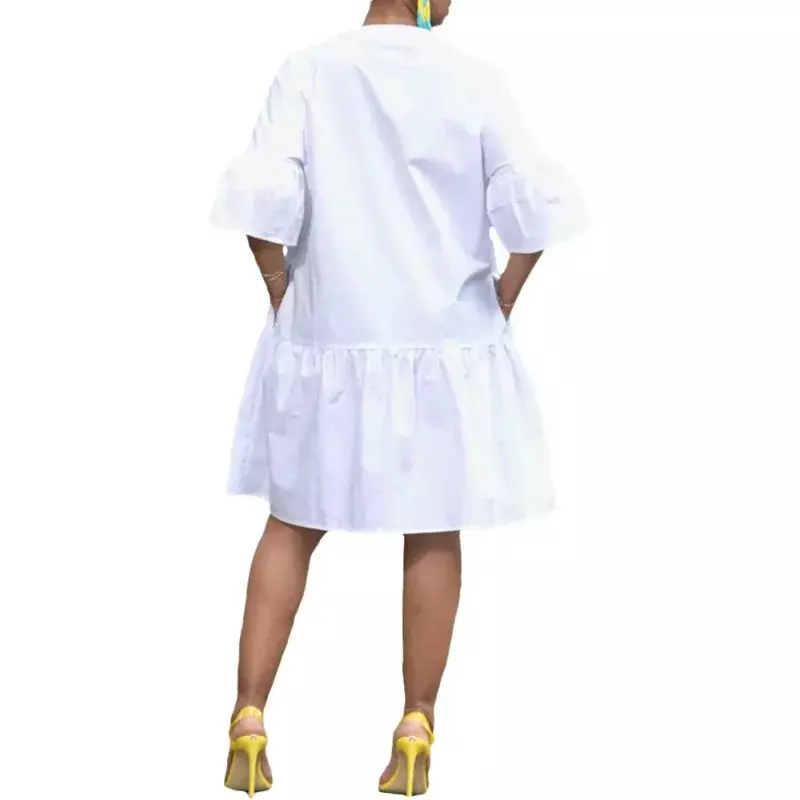 Dashiki-vestido africano de manga corta para mujer, ropa Sexy de poliéster con cuello redondo, Color sólido, Midi, S-3XL de verano