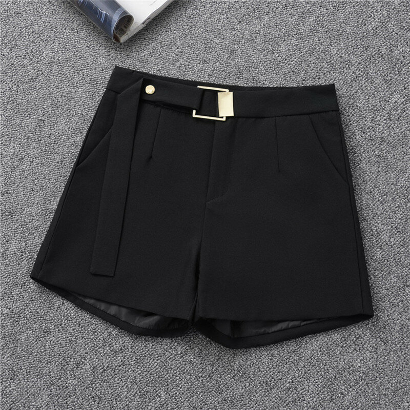 Korean Brief Design White Suit Shorts for Women 2022 Spring Fashion Solid High Waist Green Wide Leg Shorts Skirts with Belt