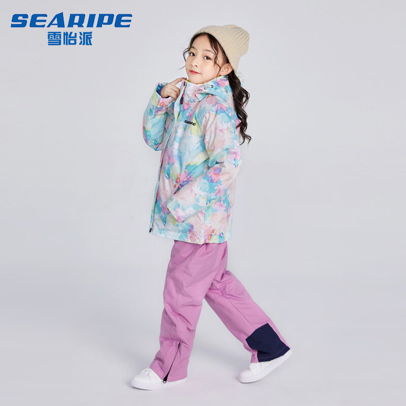 SEARIPE 어린이 스키 수트 세트, 여아용 보온 의류, 윈드브레이커, 방수 겨울 따뜻한 야외 재킷, 스노보드 코트, 어린이 바지