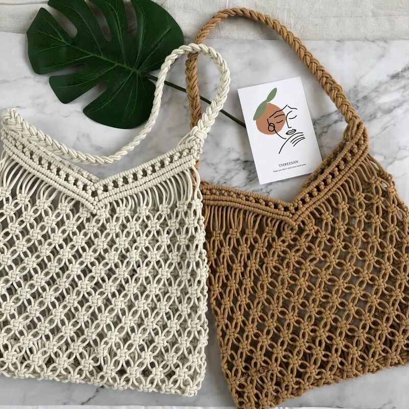 New Fashion Hollow Cotton Women Handbags Summer Straw Beach Bag borsa a tracolla femminile bohémien di alta qualità Designer Shopper Purse