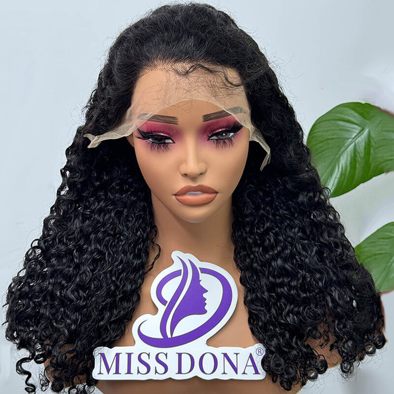 MissDona-Natural Cor Curly Remy Peruca de Cabelo, Burmese Curl Cabelo Humano, Lace Frontal Perucas, Duplo Desenhado, 12A, 250%, 13x4