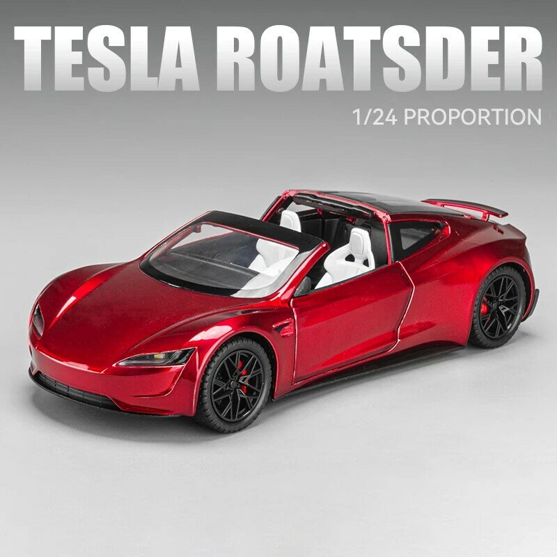 Liga Tesla Roadster Model Y e 3 Model S Toy Car para crianças, luz e som, colecionáveis, presente de aniversário, 1:24