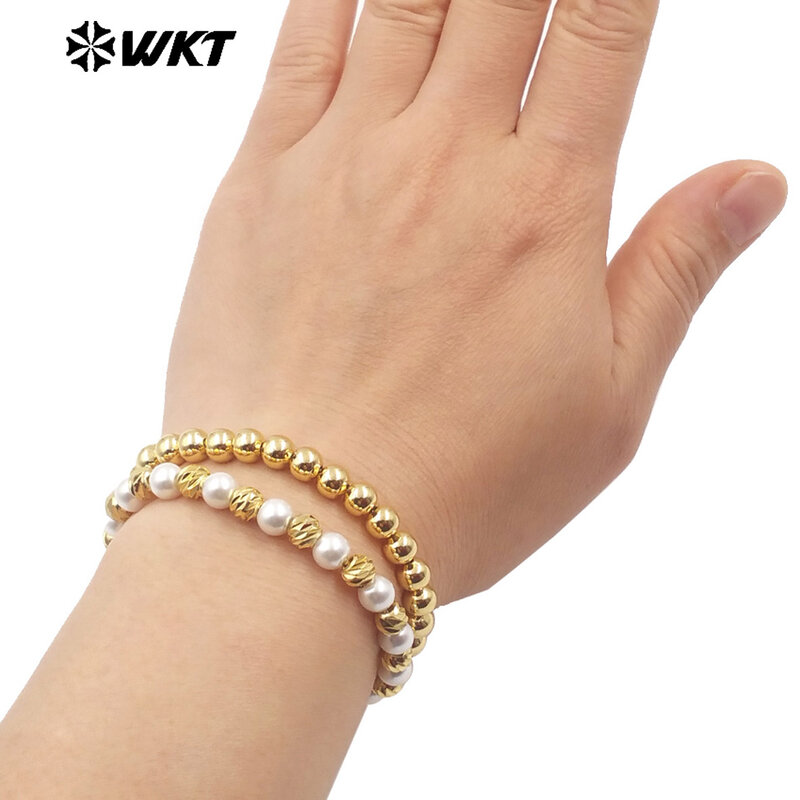 WT-JF352 wkt 2024 hochwertige gelbe Messing kette neues Design Armband runde Perle Frauen für Schmuck Zubehör DIY Geschenk zum Verkauf